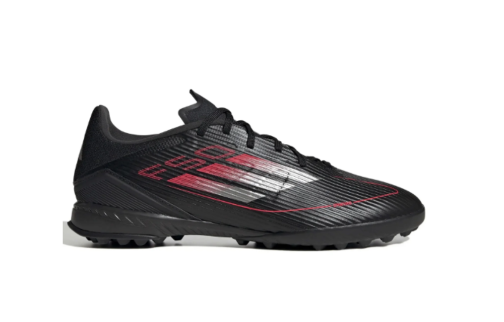 adidas F50 League TF Turf Soccer Shoes Stealth Pack - Core Black/Iron Metallic/Lucid Red