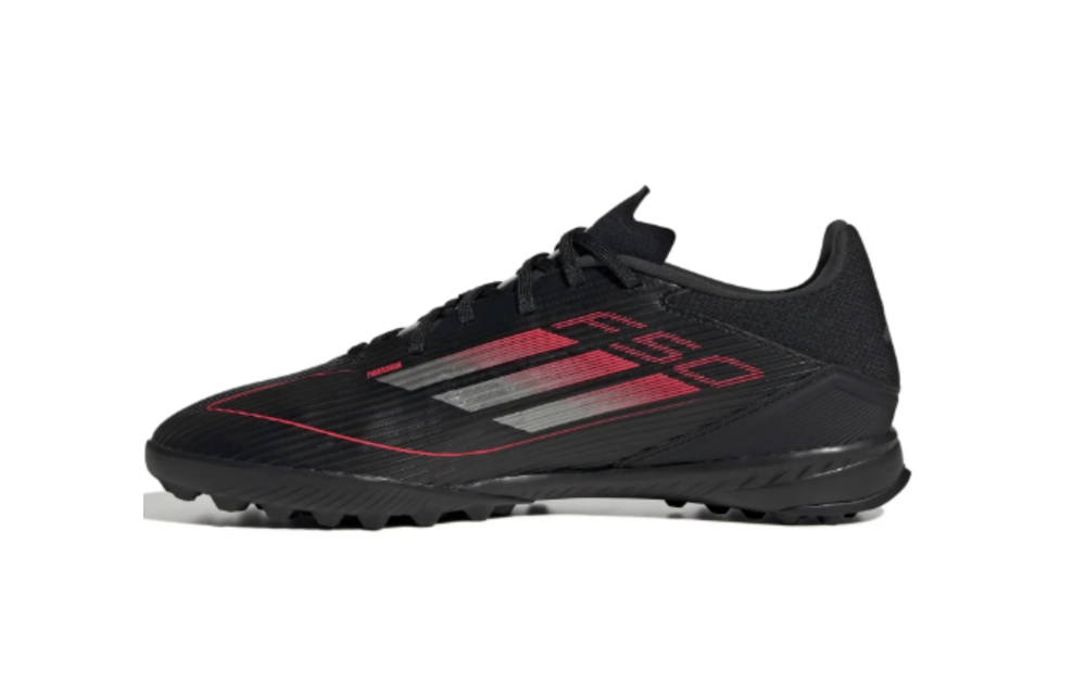 adidas F50 League TF Turf Soccer Shoes Stealth Pack - Core Black/Iron Metallic/Lucid Red