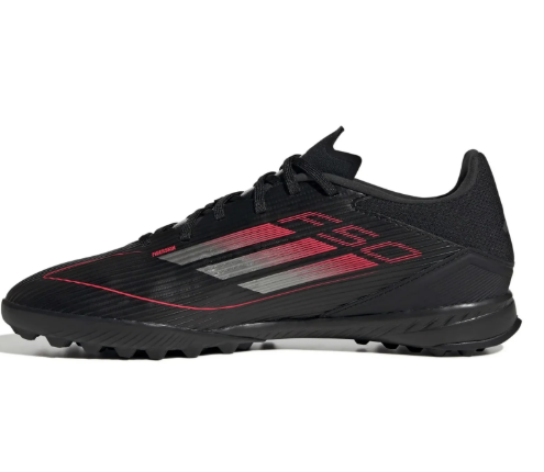 adidas F50 League TF Turf Soccer Shoes Stealth Pack - Core Black/Iron Metallic/Lucid Red
