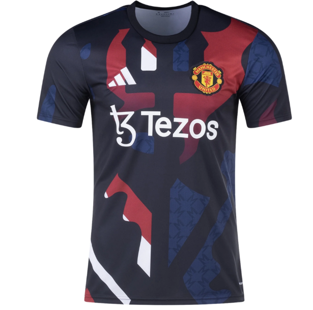 adidas Manchester United 2024 - 25 Prematch Training Jersey- Black/Red/Off White/Burgundy