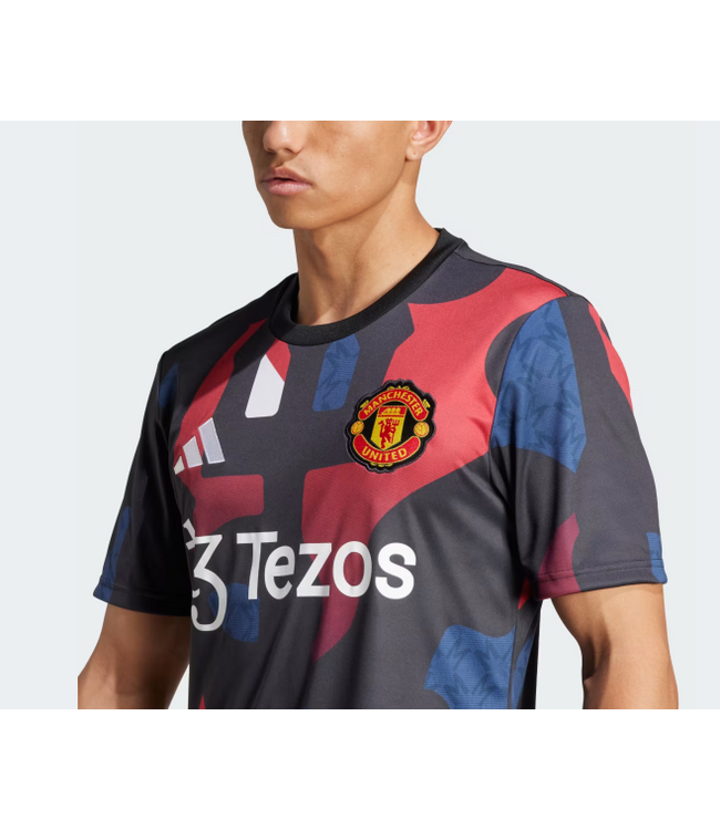 adidas adidas Manchester United 2024 - 25 Prematch Training Jersey- Black/Red/Off White/Burgundy
