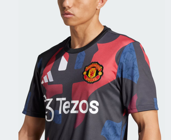 adidas Manchester United 2024 - 25 Prematch Training Jersey- Black/Red/Off White/Burgundy