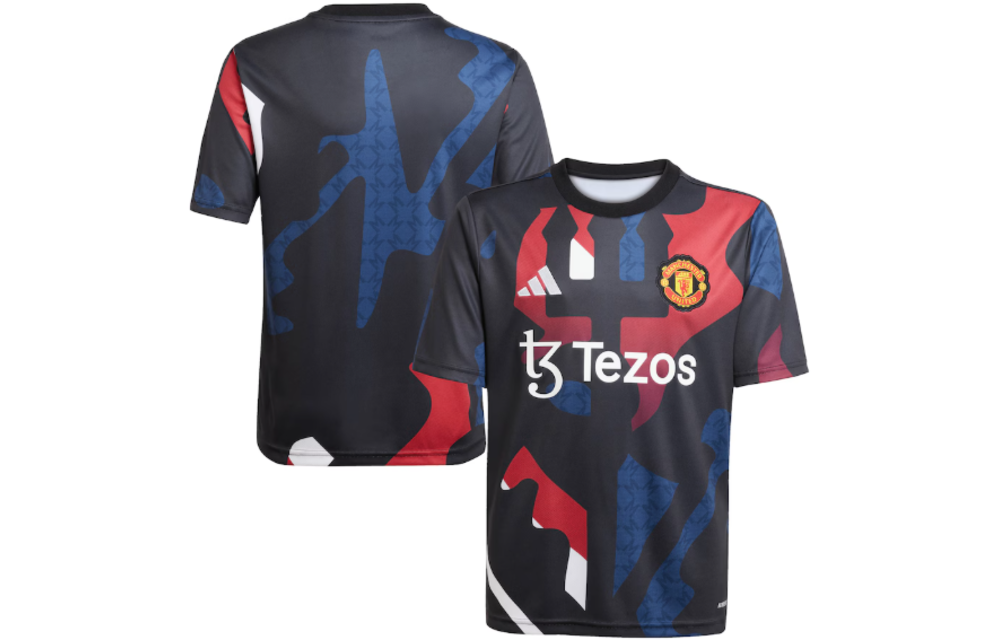 adidas Manchester United 2024 - 25 Youth Prematch Training Jersey- Black/Red/Off White/Burgundy