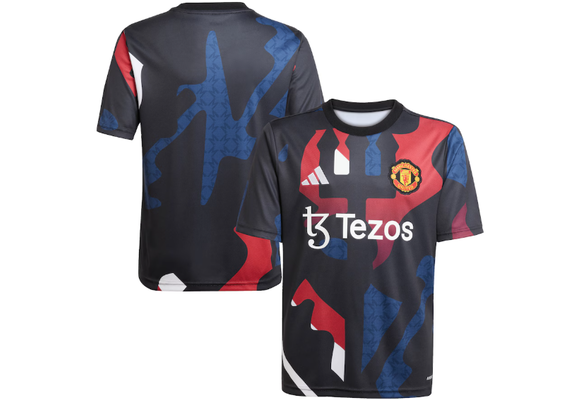 adidas Manchester United 2024 - 25 Youth Prematch Training Jersey- Black/Red/Off White/Burgundy