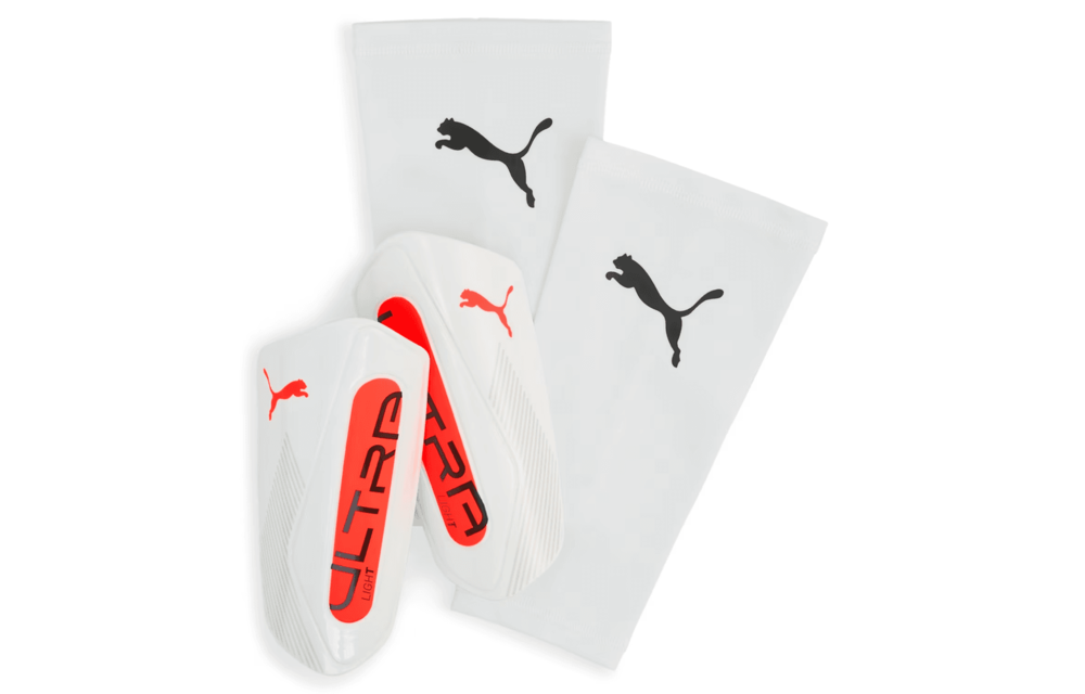 Puma 2025 Ultra Light Sleeve Shin Guards - White/Glowing Red