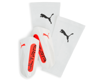Puma 2025 Ultra Light Sleeve Shin Guards - White/Glowing Red