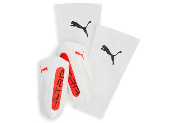 Puma 2025 Ultra Light Sleeve Shin Guards - White/Glowing Red