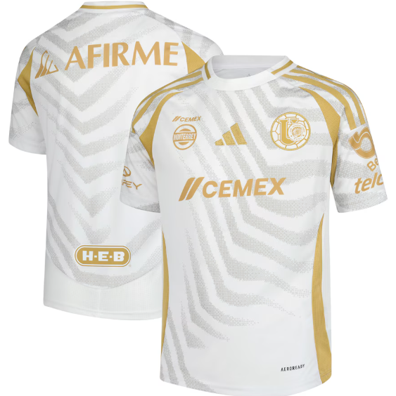 adidas Youth UANL Tigres 2024 - 25 Third Jersey - White/Gold