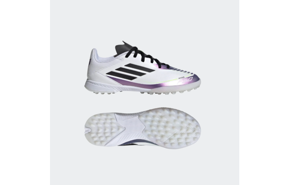 adidas Jr F50 Messi League TF Turf Soccer Shoes - White/Purple/Black