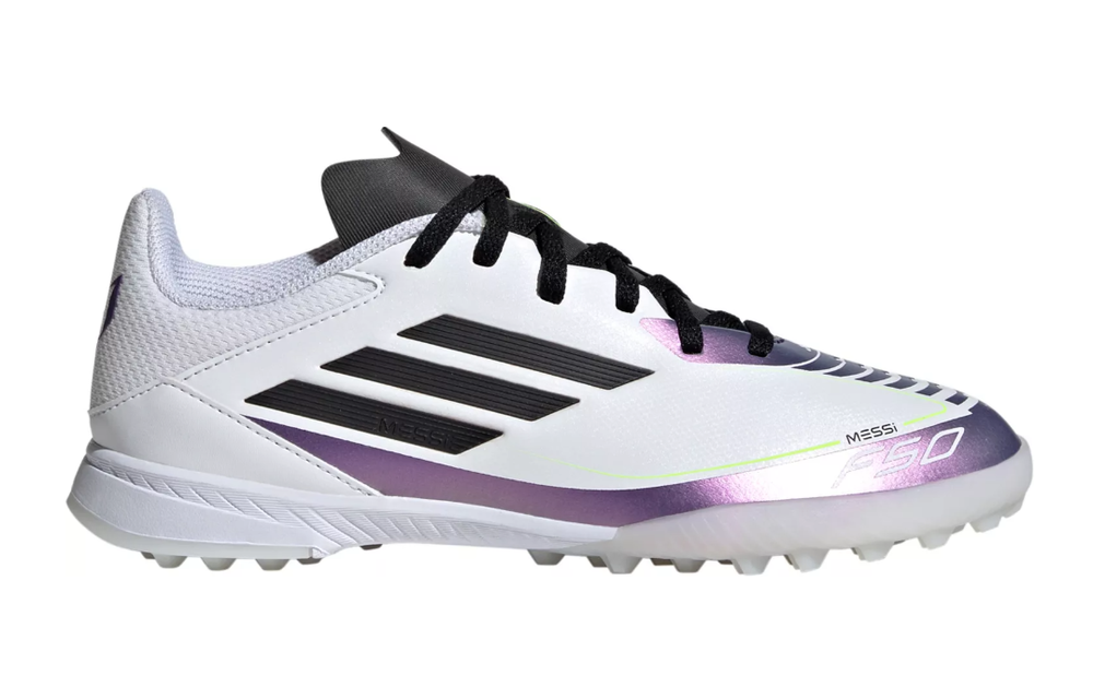 adidas Jr F50 Messi League TF Turf Soccer Shoes - White/Purple/Black