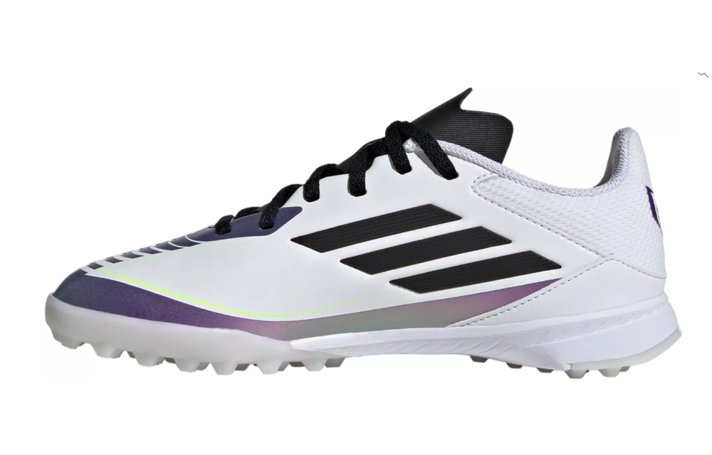 adidas Jr F50 Messi League TF Turf Soccer Shoes - White/Purple/Black