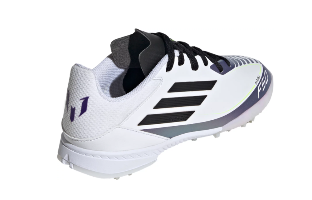 adidas Jr F50 Messi League TF Turf Soccer Shoes - White/Purple/Black