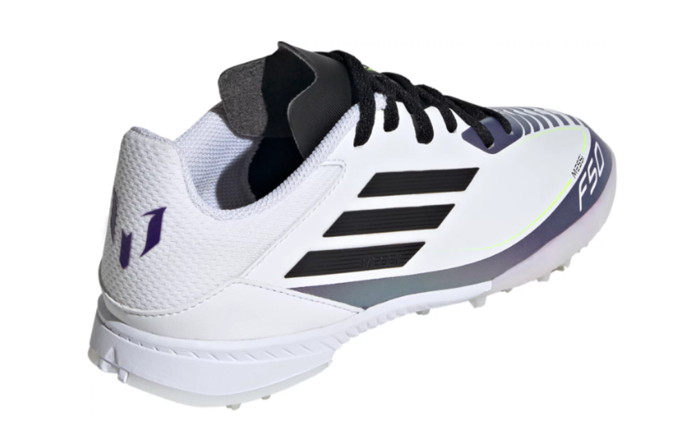 adidas Jr F50 Messi League TF Turf Soccer Shoes - White/Purple/Black