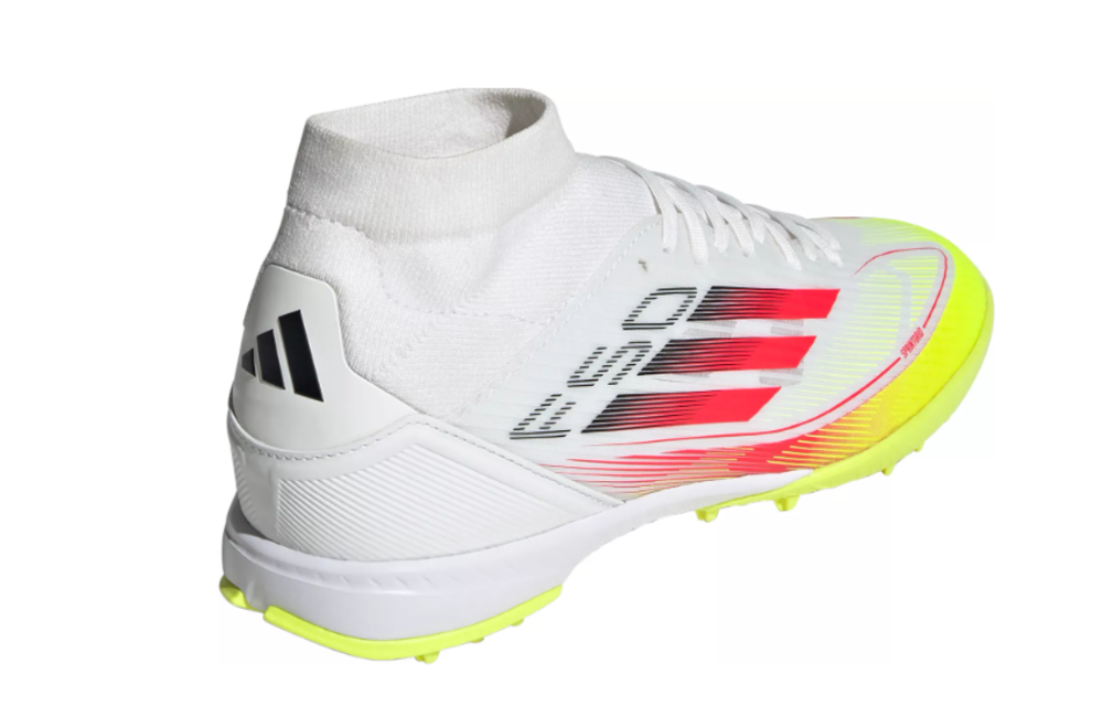 adidas Womens F50 League Mid TF Turf Shoes - Cloud White/Lucid Red/Solar Yellow