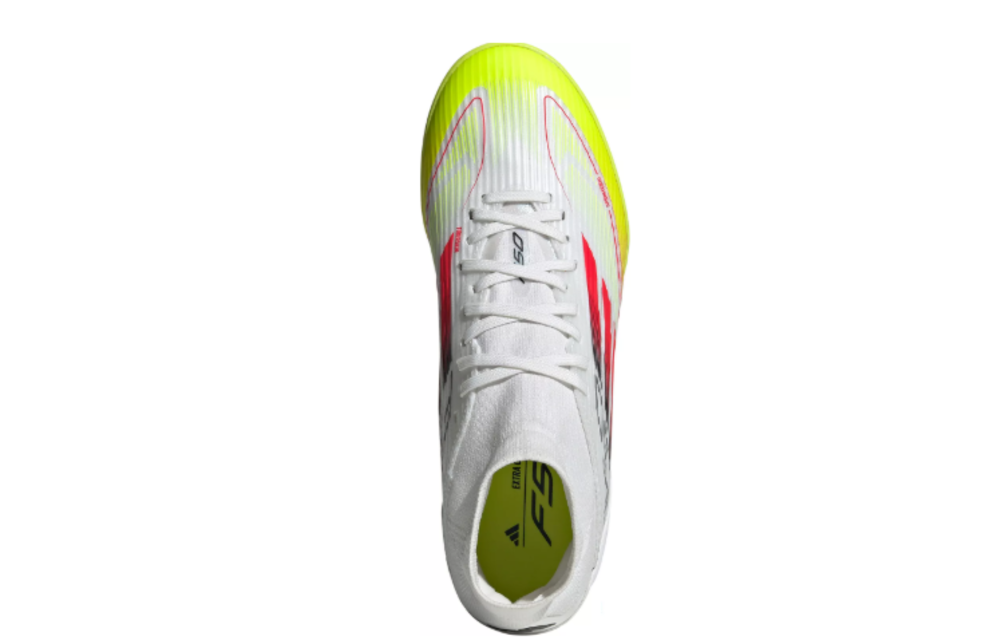 adidas Womens F50 League Mid TF Turf Shoes - Cloud White/Lucid Red/Solar Yellow