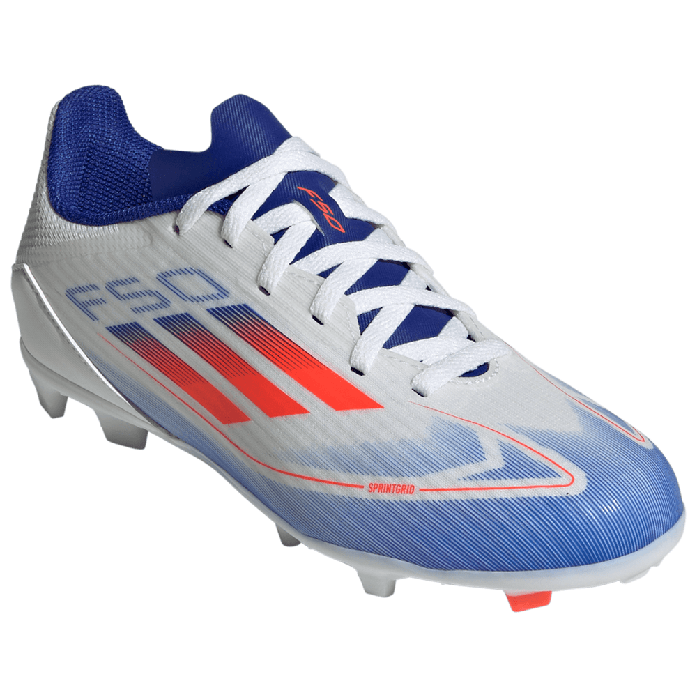 adidas Jr F50 League FG Soccer Shoes - Cloud White/Solar Red/Lucid Blue