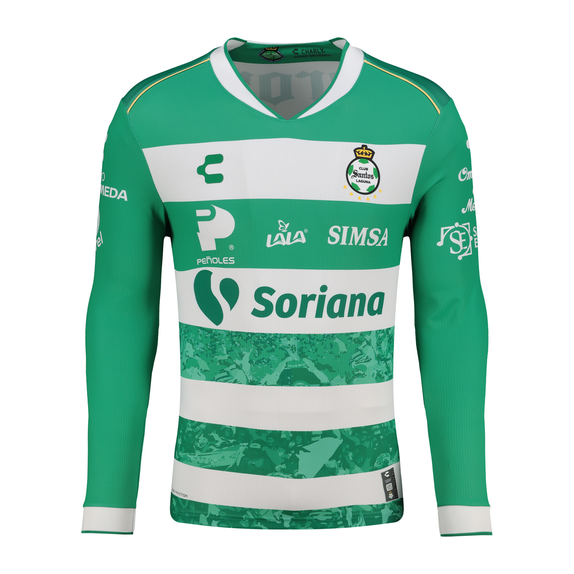 Charly Santos Laguna 2025-26 Long Sleeve Home Jersey - Green/White