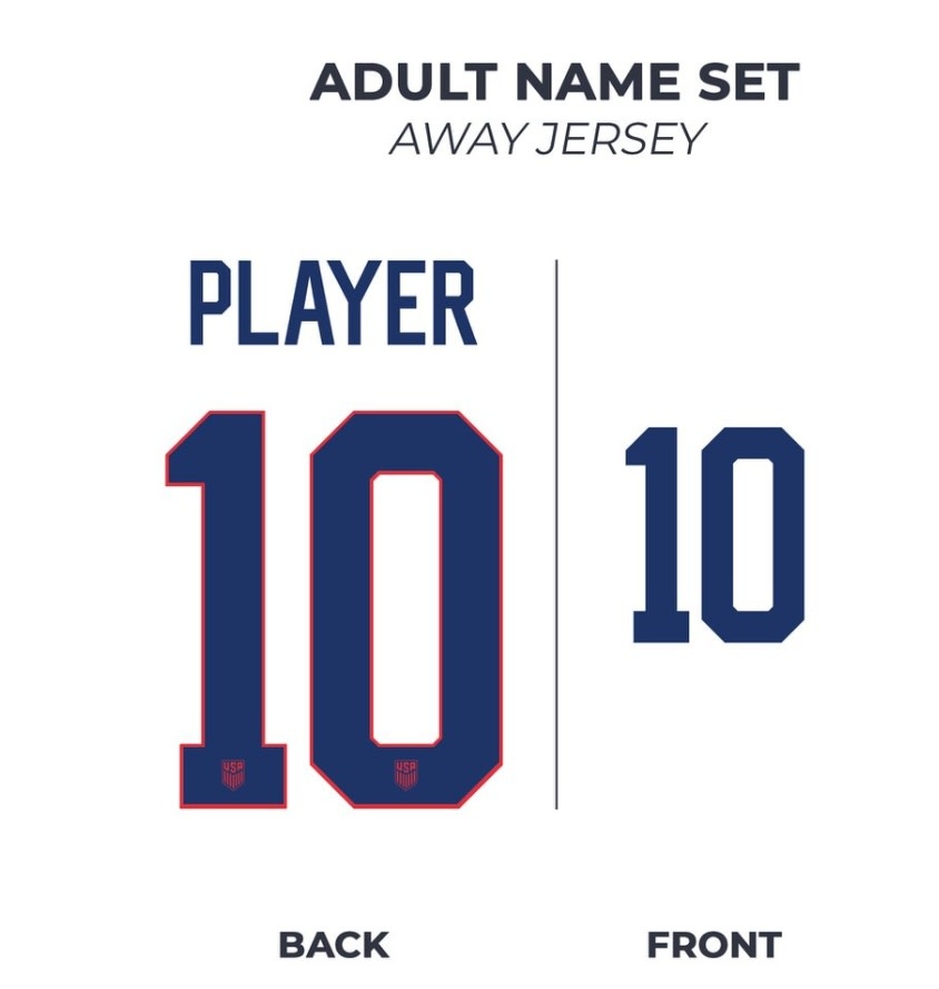 United States USWNT USMNT 2025 Home and Away Official Namesets ( Name and Number)