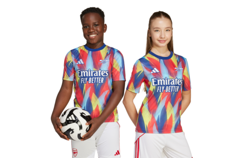 adidas Youth Arsenal 2025 - 26 Prematch Training Jersey- Victory Blue/Pure Ruby/Yellow/Bright Cyan
