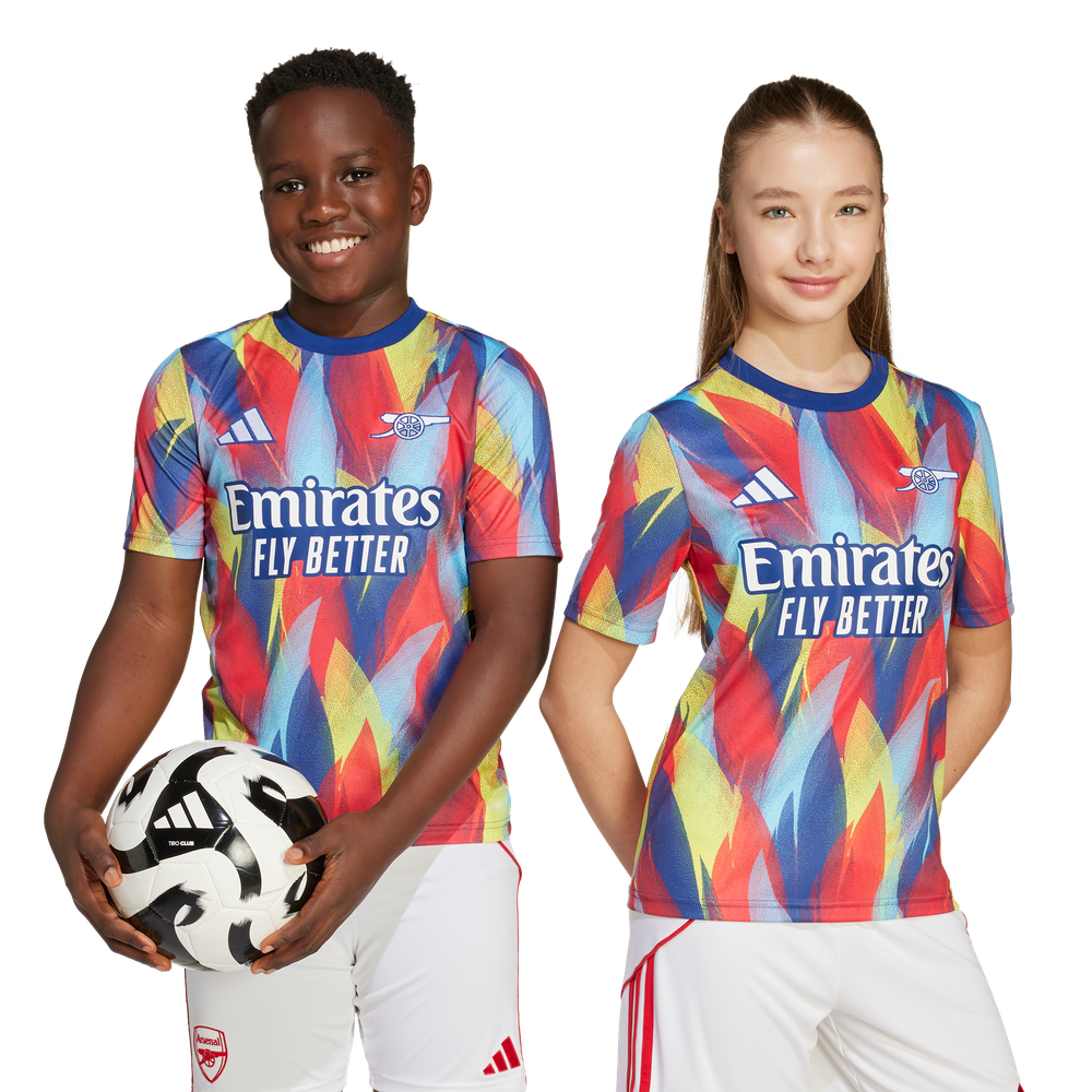 adidas Youth Arsenal 2025 - 26 Prematch Training Jersey- Victory Blue/Pure Ruby/Yellow/Bright Cyan