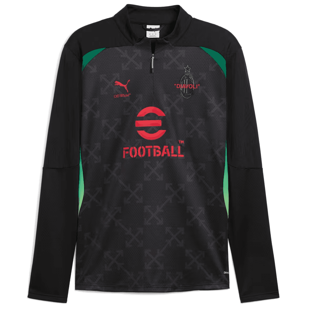 Puma AC Milan x OFF WHITE 2024 - 25 PreMatch Quarter Zip Training Top - Black/Red/Green