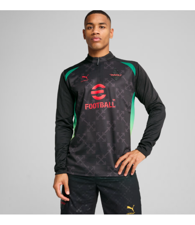 Puma Puma AC Milan x OFF WHITE 2024 - 25 PreMatch Quarter Zip Training Top - Black/Red/Green