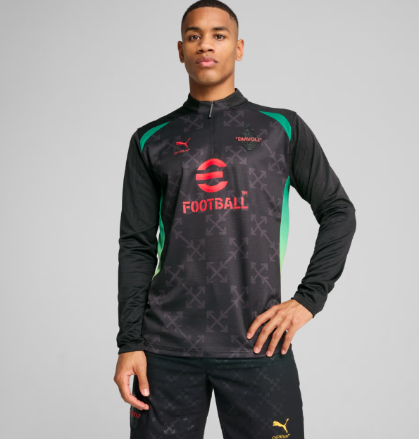 Puma AC Milan x OFF WHITE 2024 - 25 PreMatch Quarter Zip Training Top - Black/Red/Green