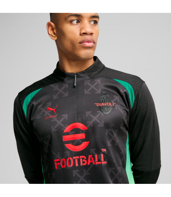 Puma Puma AC Milan x OFF WHITE 2024 - 25 PreMatch Quarter Zip Training Top - Black/Red/Green