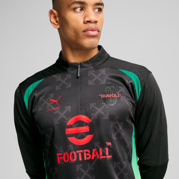 Puma AC Milan x OFF WHITE 2024 - 25 PreMatch Quarter Zip Training Top - Black/Red/Green