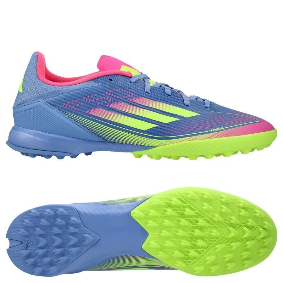 adidas F50 League TF Turf Soccer Shoes Celestial Pack - Blue Fusion/Lucid Lemon/Lucid Pink