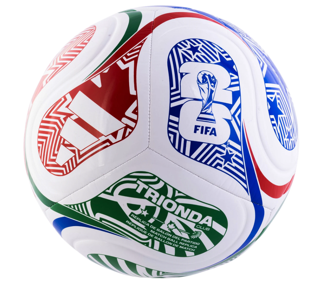 adidas FIFA World Cup 2026 Trionda Club Soccer Ball - White/Vivid Red/Glow Blue/Green