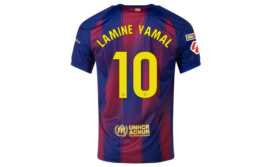 Nike Barcelona 2025 - 26 Lamine Yamal Home Jersey + La Liga Patch - Deep Royal Blue/Noble Red/Gold