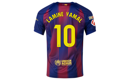 Nike Barcelona 2025 - 26 Lamine Yamal Home Jersey + La Liga Patch - Deep Royal Blue/Noble Red/Gold