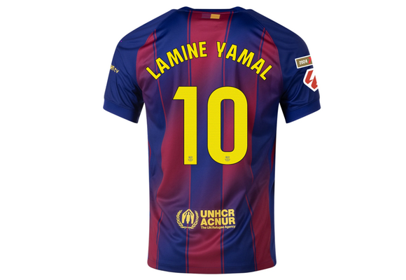 Nike Barcelona 2025 - 26 Lamine Yamal Home Jersey + La Liga Patch - Deep Royal Blue/Noble Red/Gold