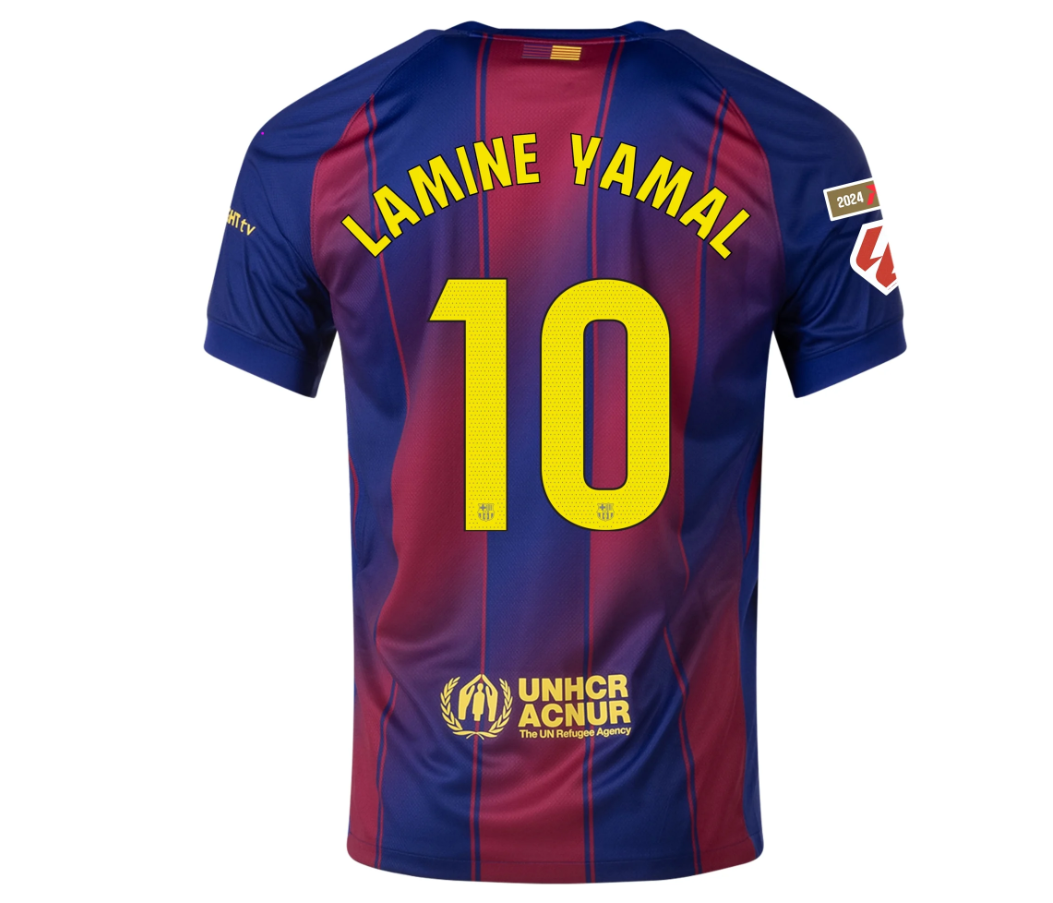 Nike Barcelona 2025 - 26 Lamine Yamal Home Jersey + La Liga Patch - Deep Royal Blue/Noble Red/Gold