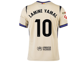 Nike Barcelona 2025 - 26 Lamine Yamal Away Jersey + La Liga Patch - Team Gold/Persian Violet/Black