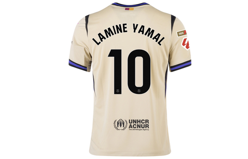 Nike Barcelona 2025 - 26 Lamine Yamal Away Jersey + La Liga Patch - Team Gold/Persian Violet/Black