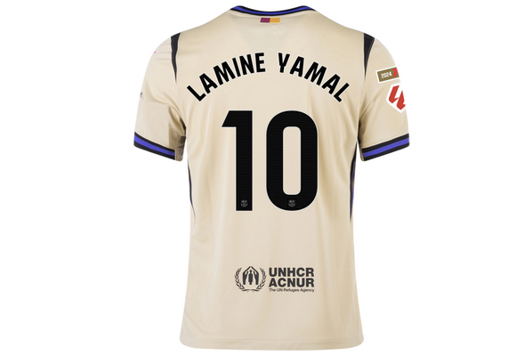 Nike Barcelona 2025 - 26 Lamine Yamal Away Jersey + La Liga Patch - Team Gold/Persian Violet/Black