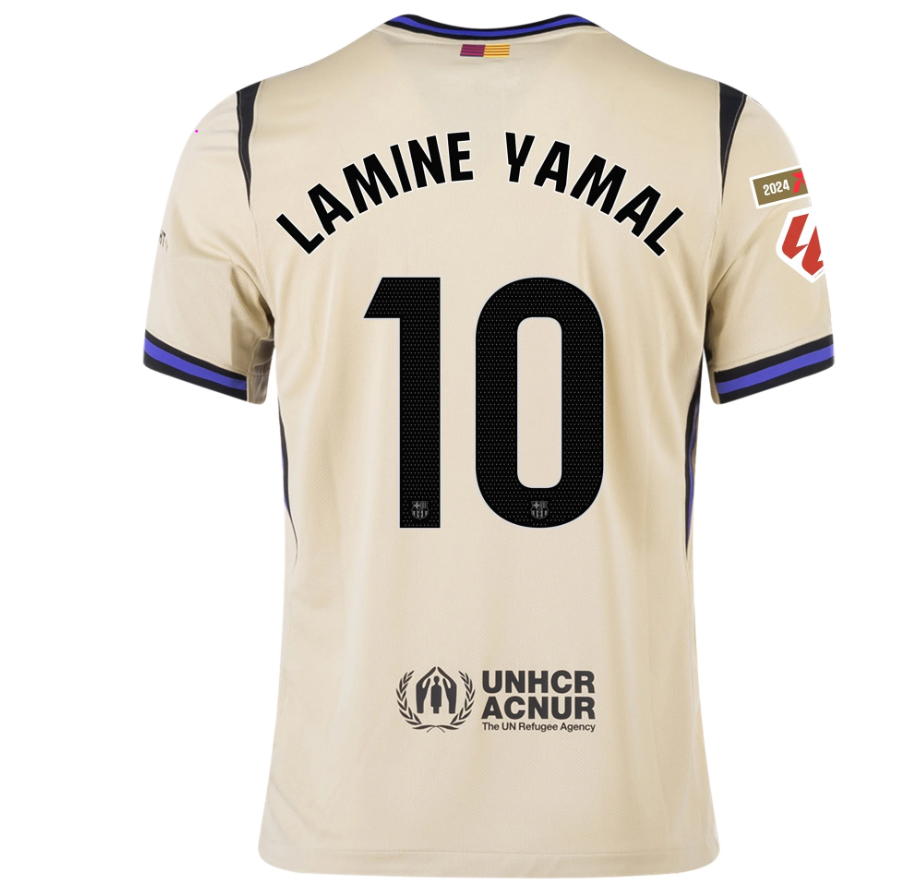 Nike Barcelona 2025 - 26 Lamine Yamal Away Jersey + La Liga Patch - Team Gold/Persian Violet/Black
