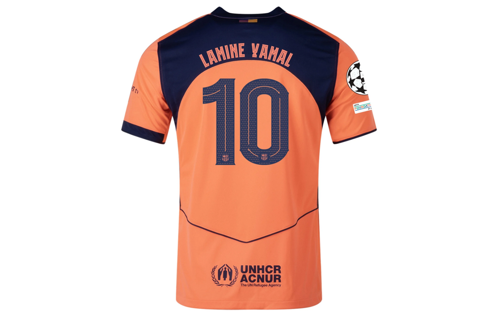 Nike Barcelona 2025 - 26 Lamine Yamal Third Jersey + UCL Patch - Orange/Dark Obsidian