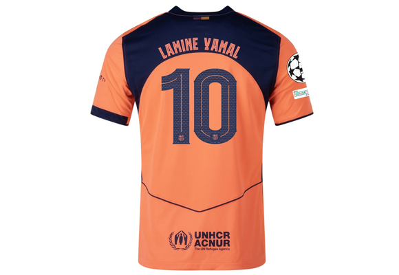 Nike Barcelona 2025 - 26 Lamine Yamal Third Jersey + UCL Patch - Orange/Dark Obsidian
