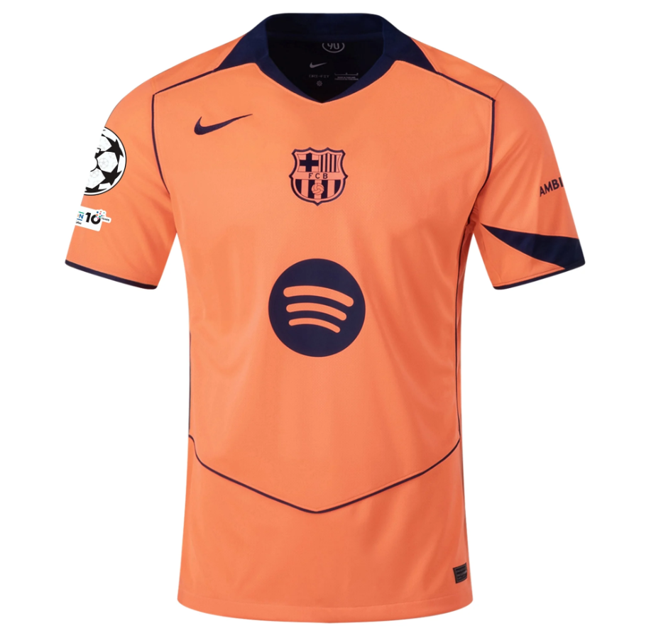 Nike Barcelona 2025 - 26 Lamine Yamal Third Jersey + UCL Patch - Orange/Dark Obsidian