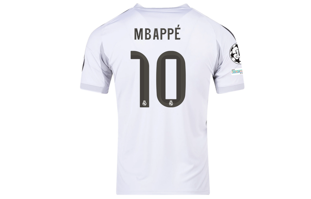 adidas Real Madrid 2025 - 26 Mbappe # 10 Home Jersey + UCL Patch - White
