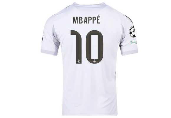 adidas Real Madrid 2025 - 26 Mbappe # 10 Home Jersey + UCL Patch - White