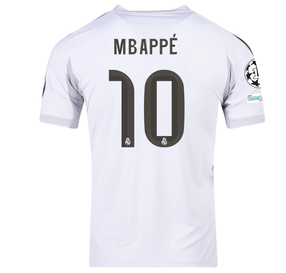adidas Real Madrid 2025 - 26 Mbappe # 10 Home Jersey + UCL Patch - White