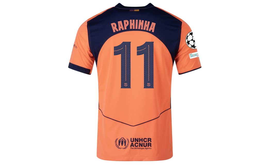Nike Barcelona 2025 - 26 Raphinha Third Jersey + UCL Patch - Orange/Dark Obsidian