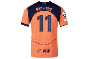 Nike Barcelona 2025 - 26 Raphinha Third Jersey + UCL Patch - Orange/Dark Obsidian