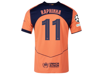 Nike Barcelona 2025 - 26 Raphinha Third Jersey + UCL Patch - Orange/Dark Obsidian