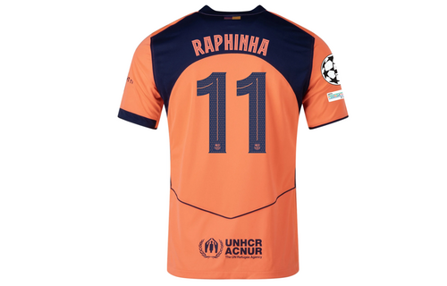 Nike Barcelona 2025 - 26 Raphinha Third Jersey + UCL Patch - Orange/Dark Obsidian