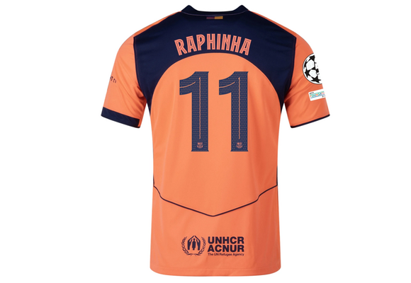Nike Barcelona 2025 - 26 Raphinha Third Jersey + UCL Patch - Orange/Dark Obsidian